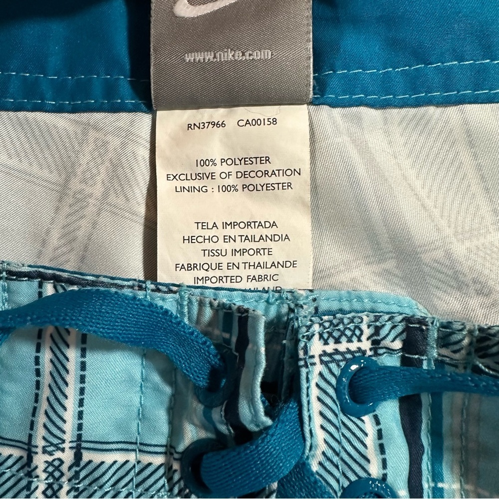 Nike Board Shorts Mens Size 34 Blue Plaid Drawstring Swim Surf Trunks - Picture 4 of 8